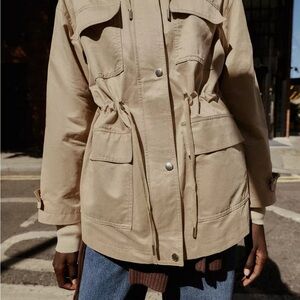 New Zara hooded multi -pocket jacket in taupe brown -medium